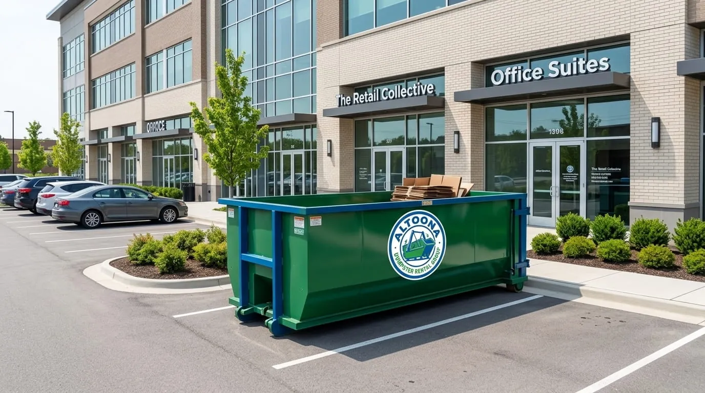 Roll-off dumpster in service on a job in Altoona, PA Roll-off dumpster in service on a job in Altoona, PA