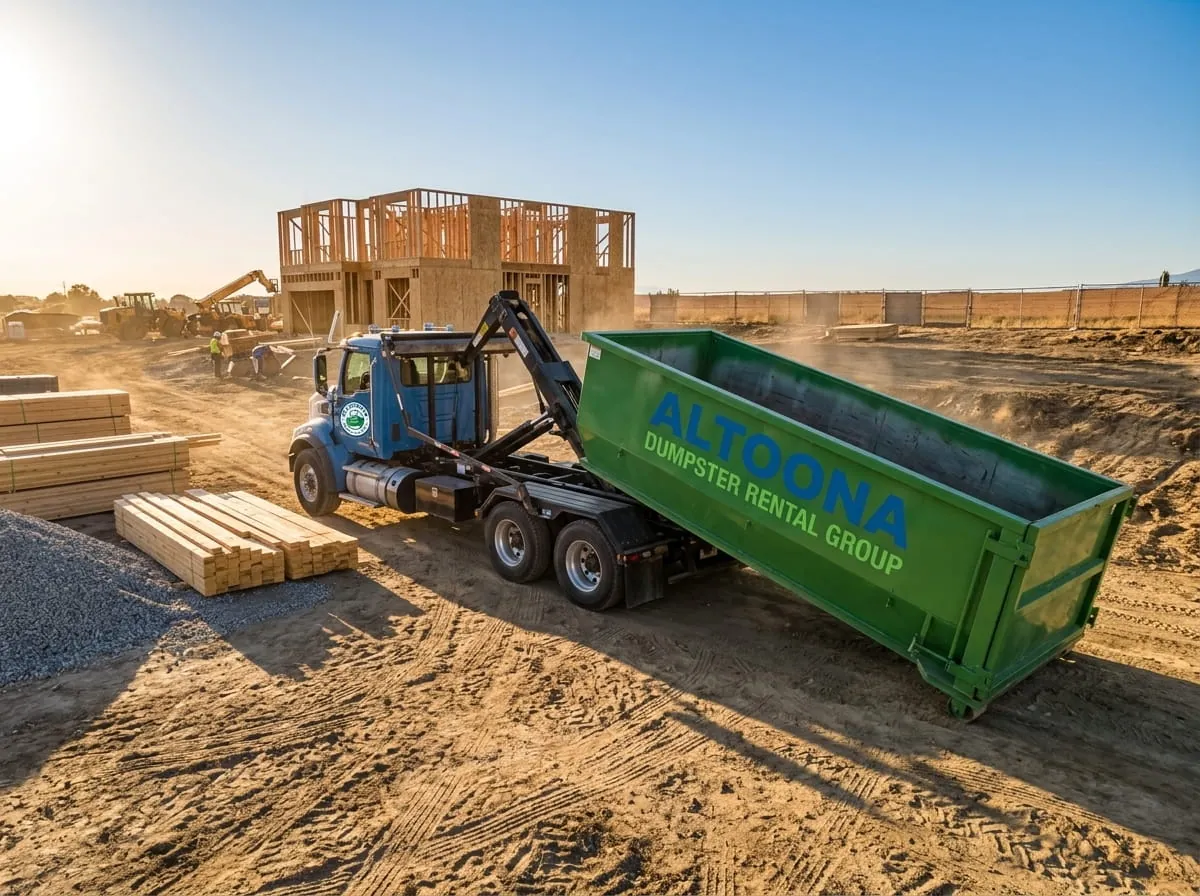 Loader and roll-off container working at a building site